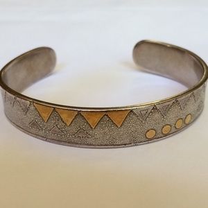 Unique Sterling Silver Bracelet with 18K Gold Geometric Design Fused to Silver